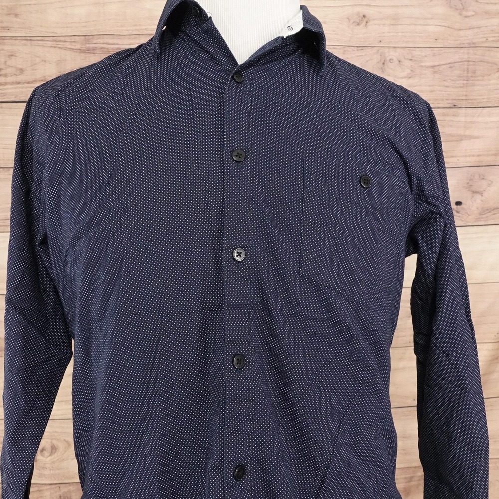 Campia Moda Shirt Mens M Blue Polka Dot Long Sleeve Button-Up Cotton Pocket